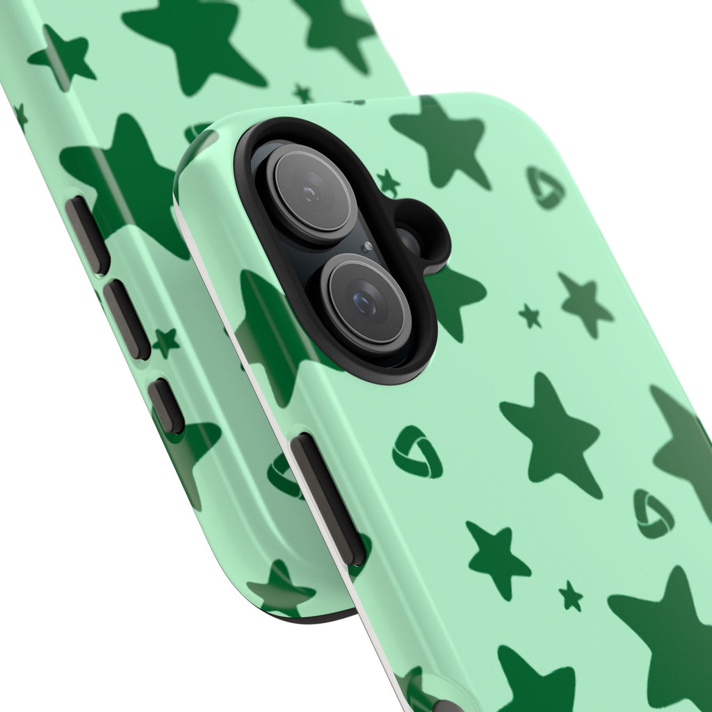 Green Star Pattern Tough Phone Case — Protective Mint & Dark-Green Star Design