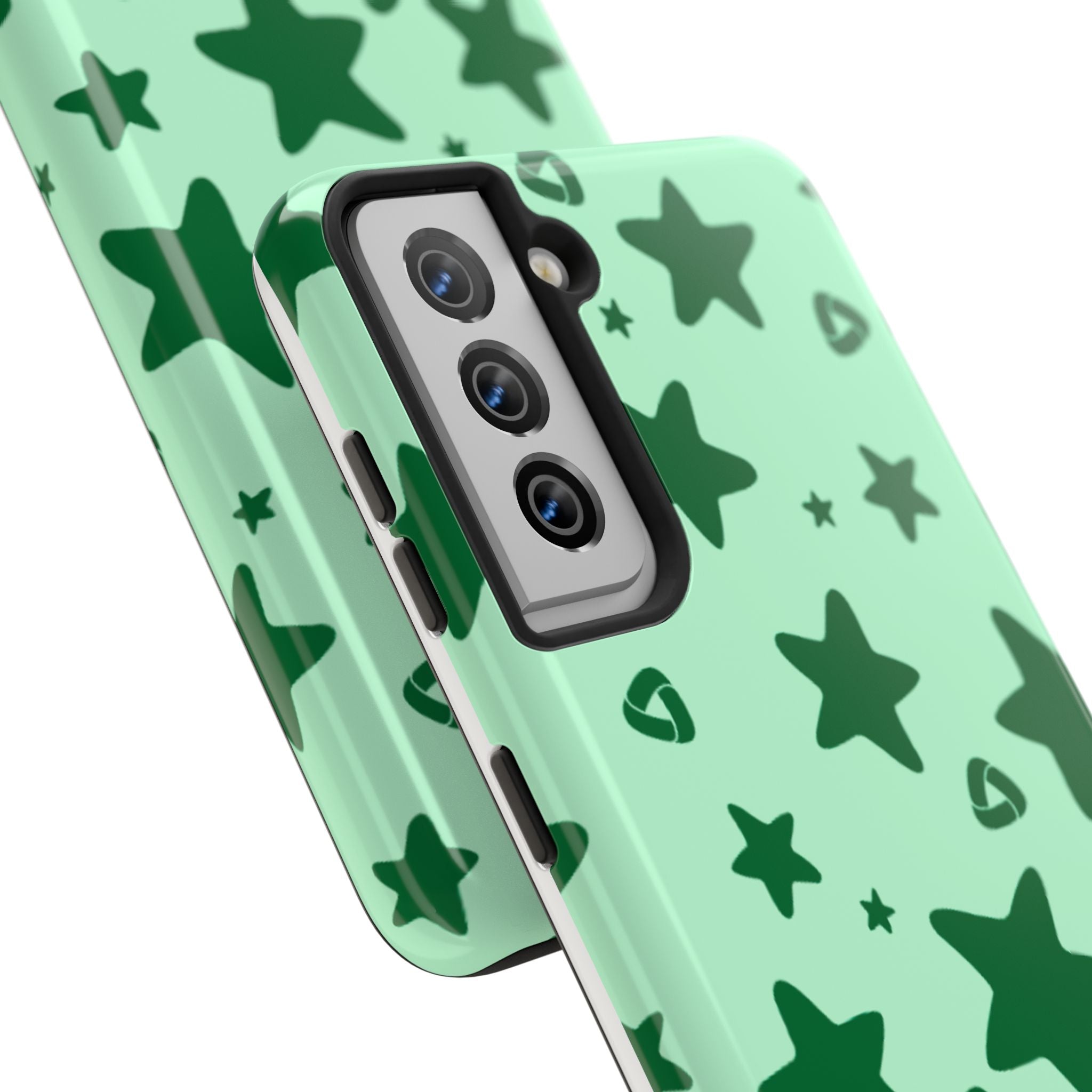 Green Star Pattern Tough Phone Case — Protective Mint & Dark-Green Star Design