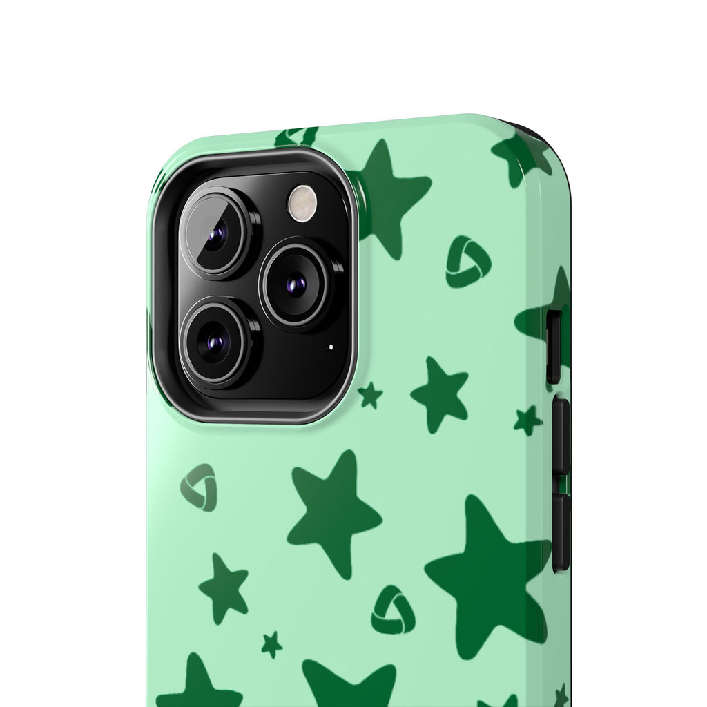 Green Star Pattern Tough Phone Case — Protective Mint & Dark-Green Star Design