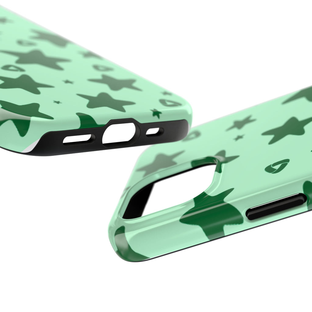 Green Star Pattern Tough Phone Case — Protective Mint & Dark-Green Star Design