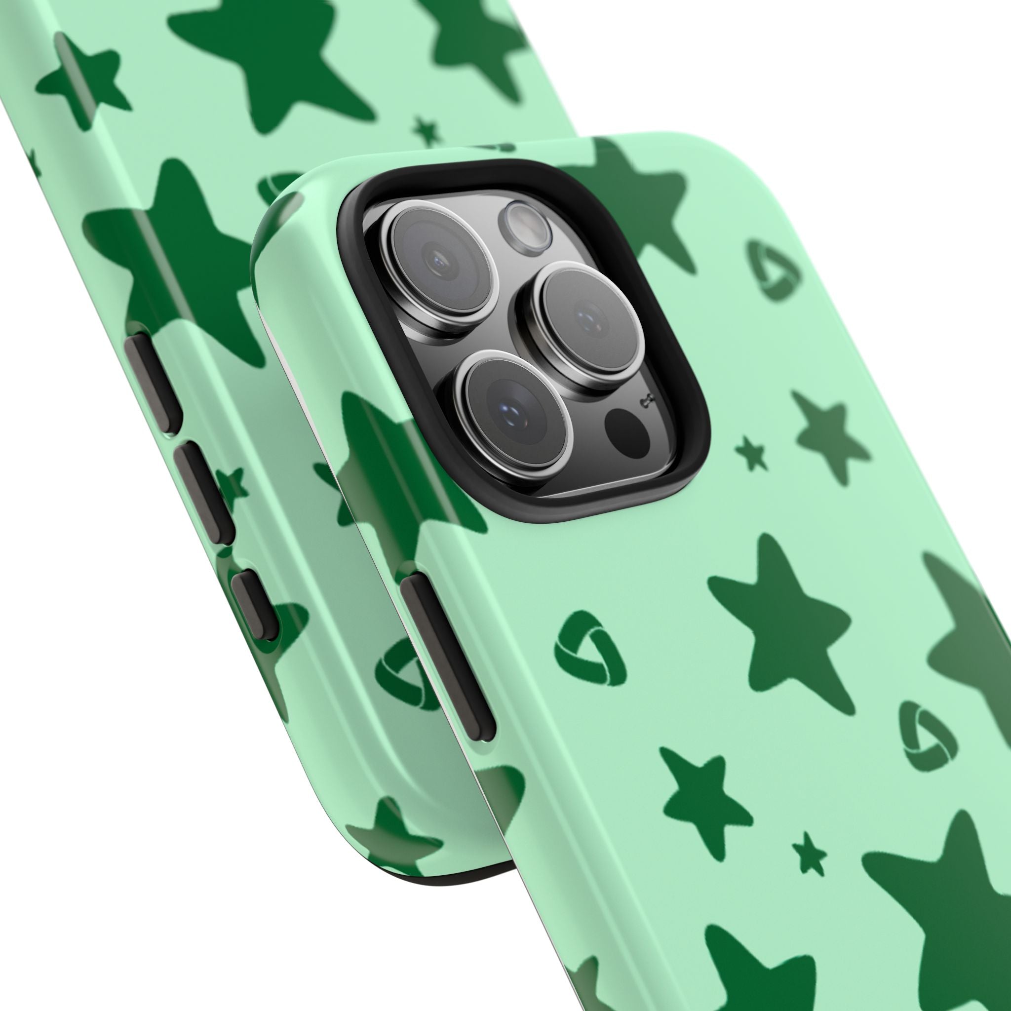 Green Star Pattern Tough Phone Case — Protective Mint & Dark-Green Star Design