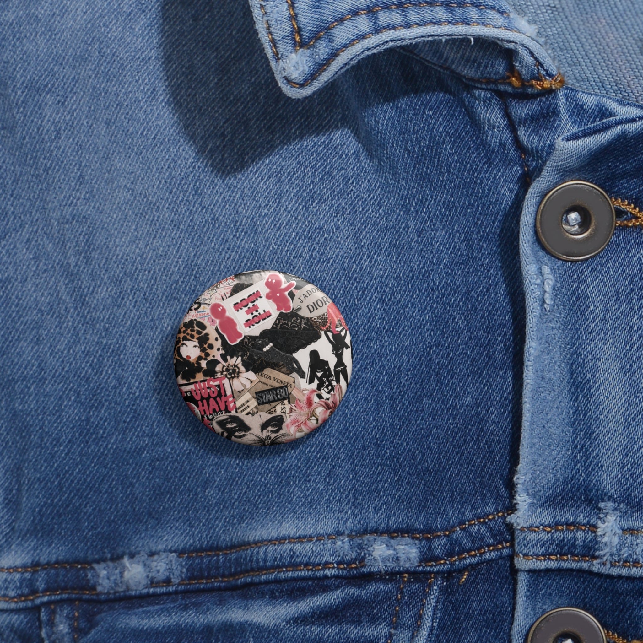 Collage Fashion Pin Button — Vintage Glam DIY Customizable Badge